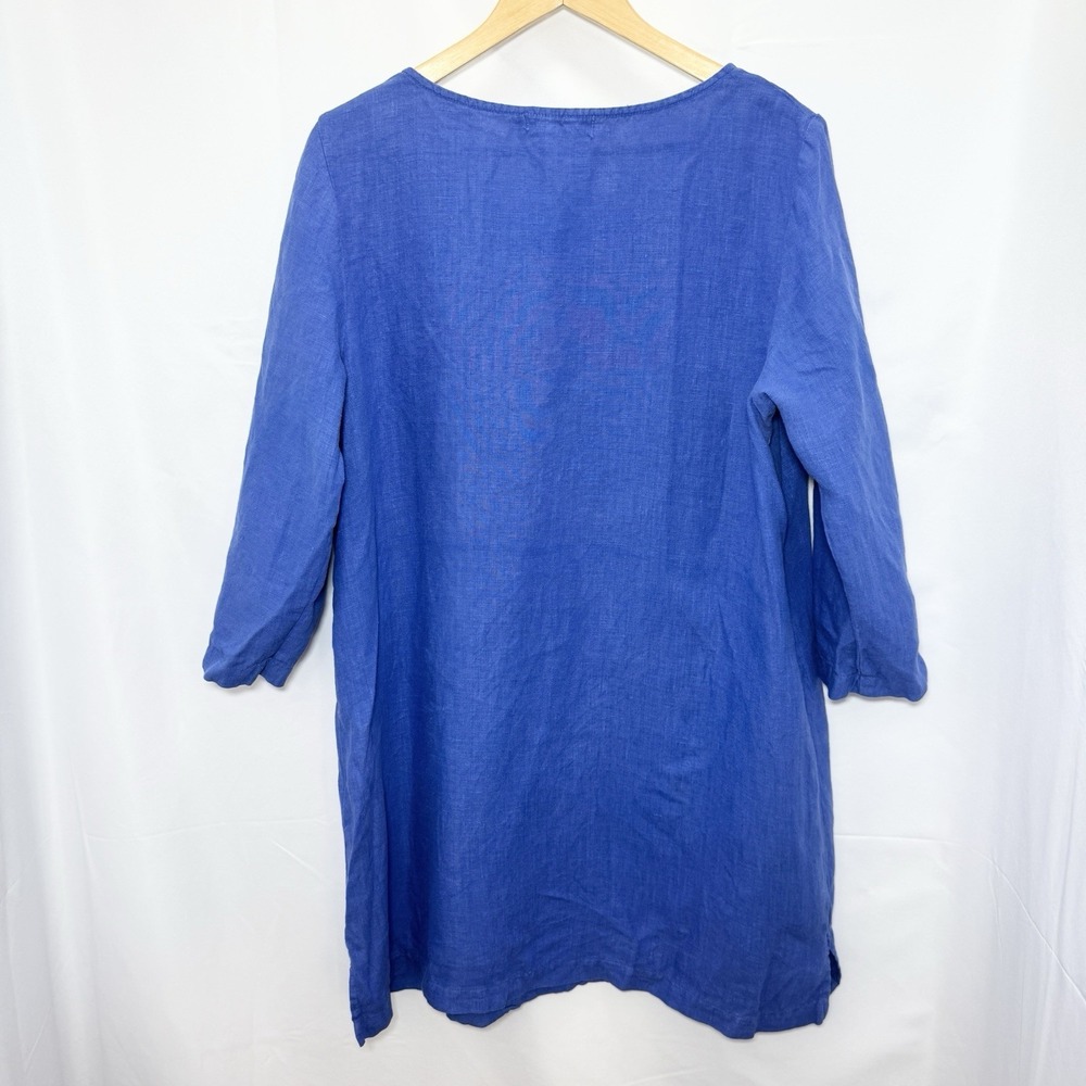 Cut Loose 100% Linen Dress Tunic XL Blue Coastal Lagenlook Casual Popover Shift - Picture 3 of 9